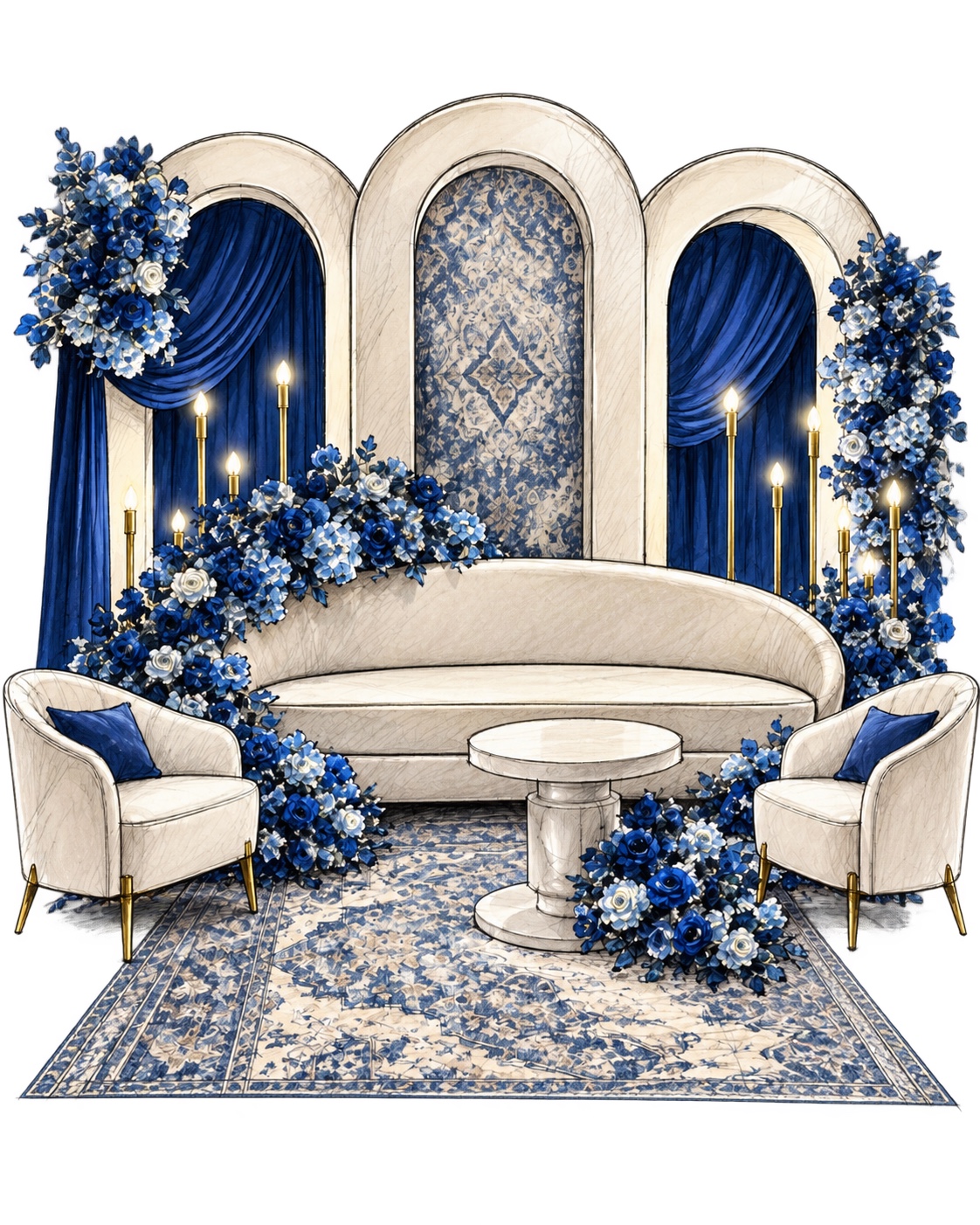 Grand Salon décoré en bleu royal et ivoire